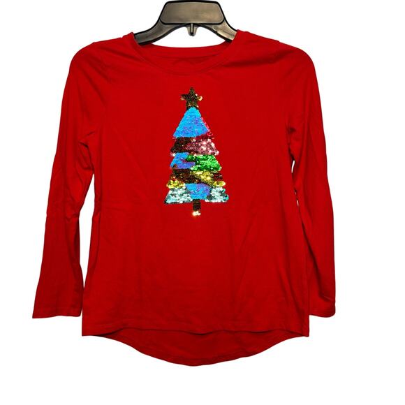 Cat & Jack Other - Girls’ Cat & Jack Red Long Sleeve Sequin Christmas Tree T-shirt. Size XL (14).